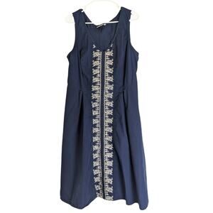 Boho Folk Casual Resort Midi Embroidered A-line Dress Women's 18w